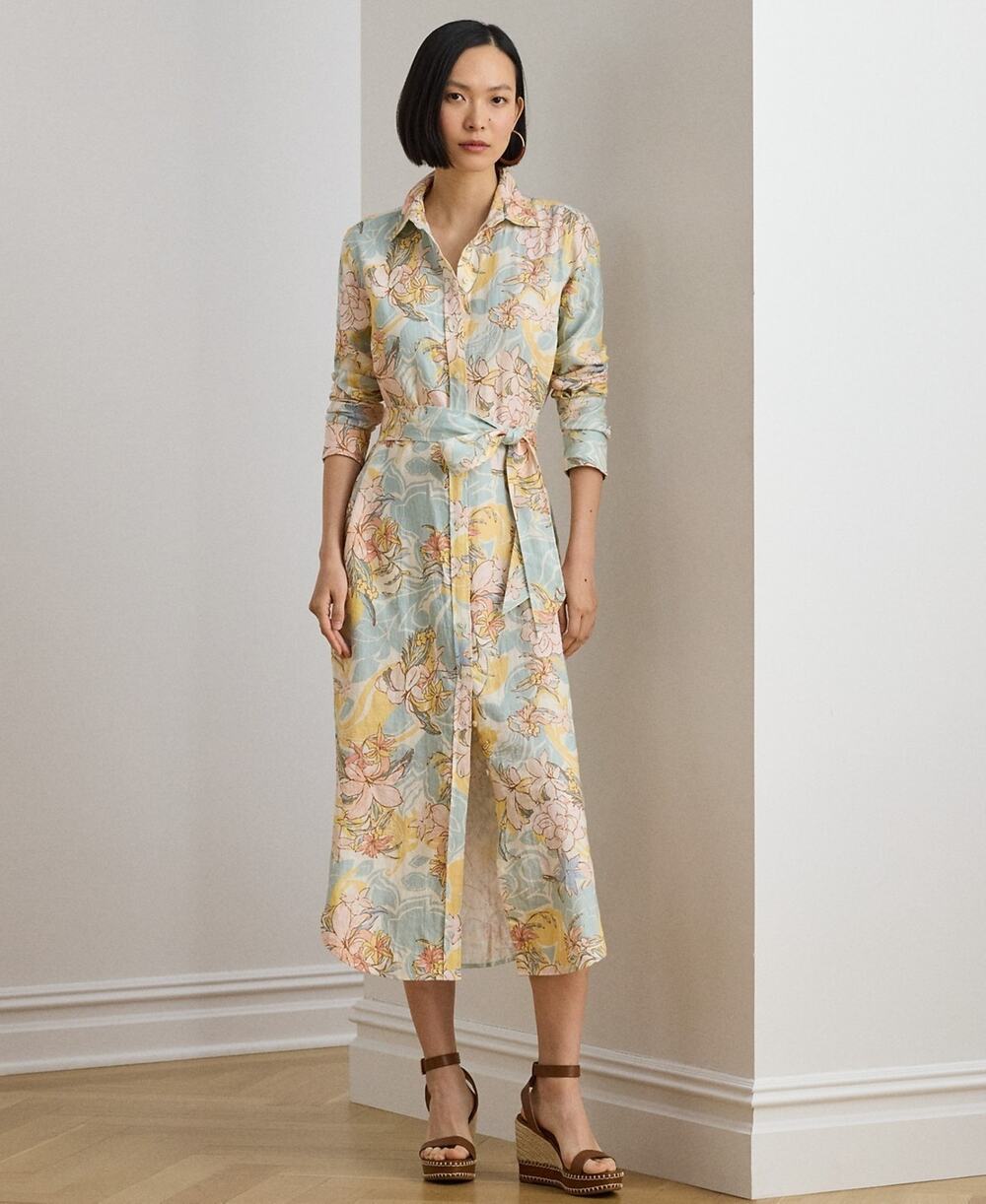 Lauren Ralph Lauren Petite Floral-Print Belted Shirt-Dress Multi Size 10P 4081